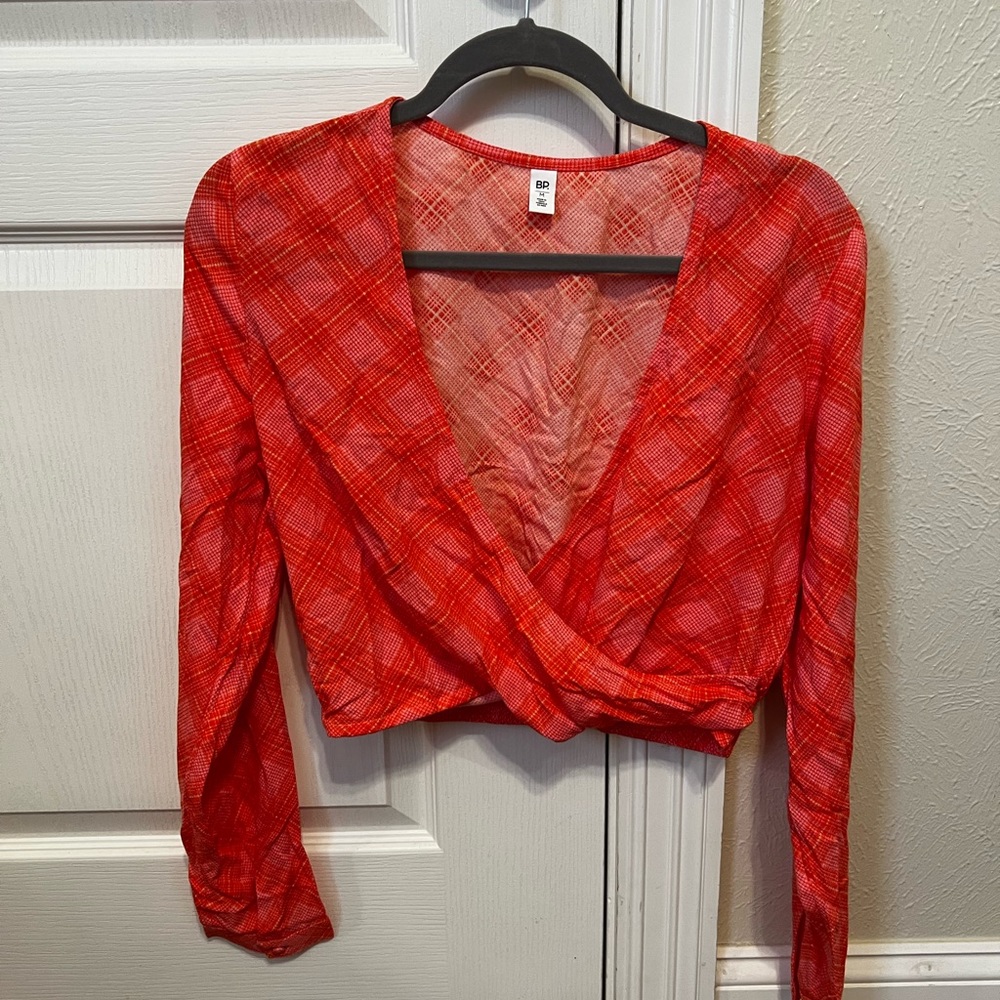 Orange/ Red long sleeve cropped blouse
